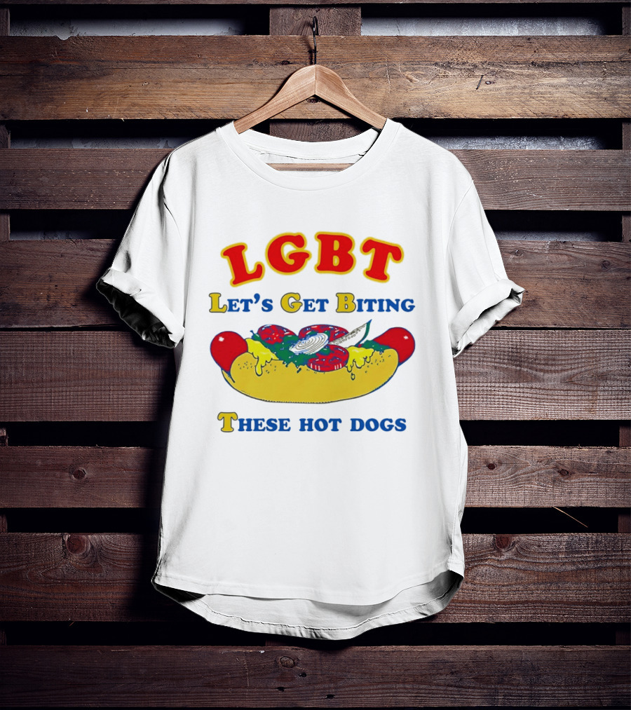 LGBT Let's Get Biting These Hot Dogs Playful Humor T-Shirt