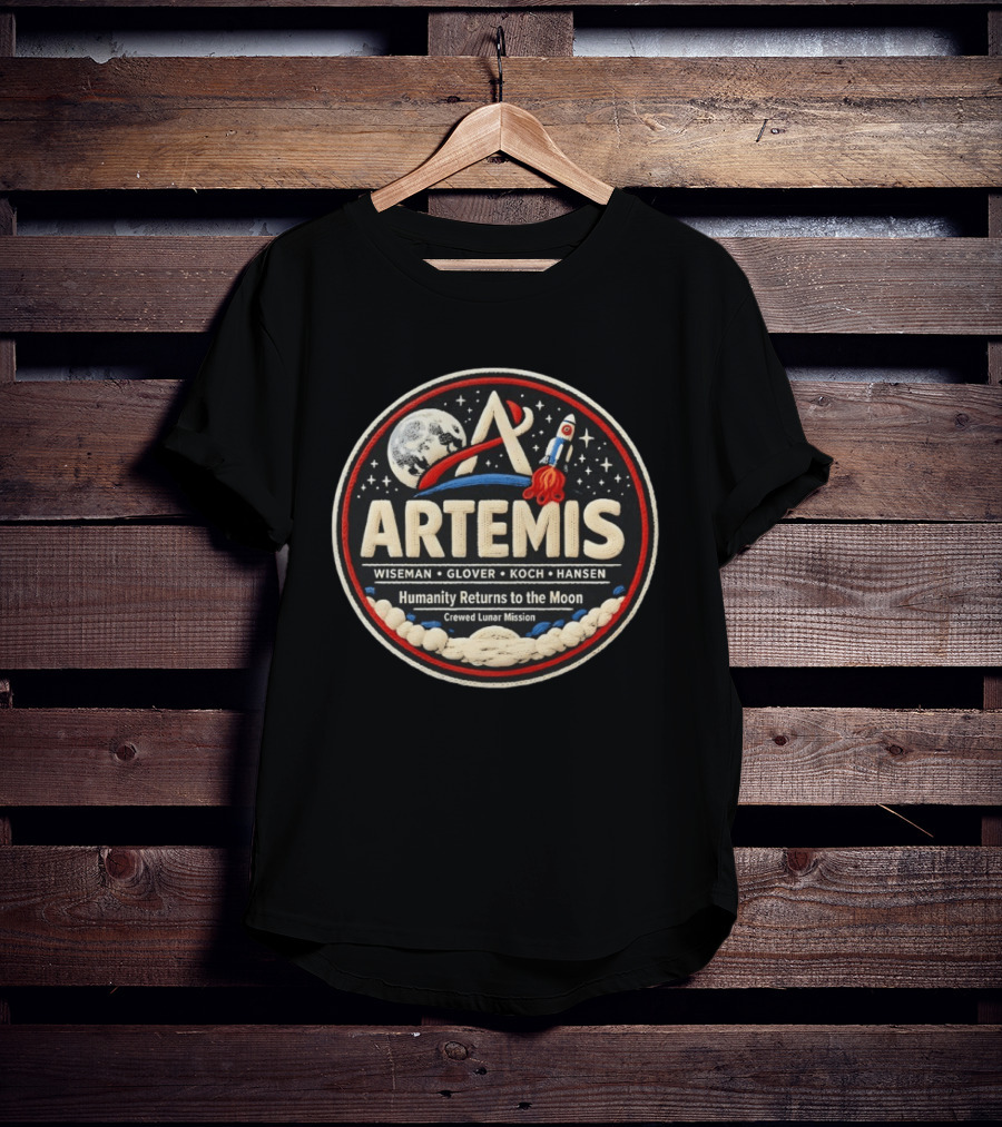 Artemis Wiseman Glover Koch Hansen Humanity Returns To The Moon Crewed Lunar Mission T-Shirt