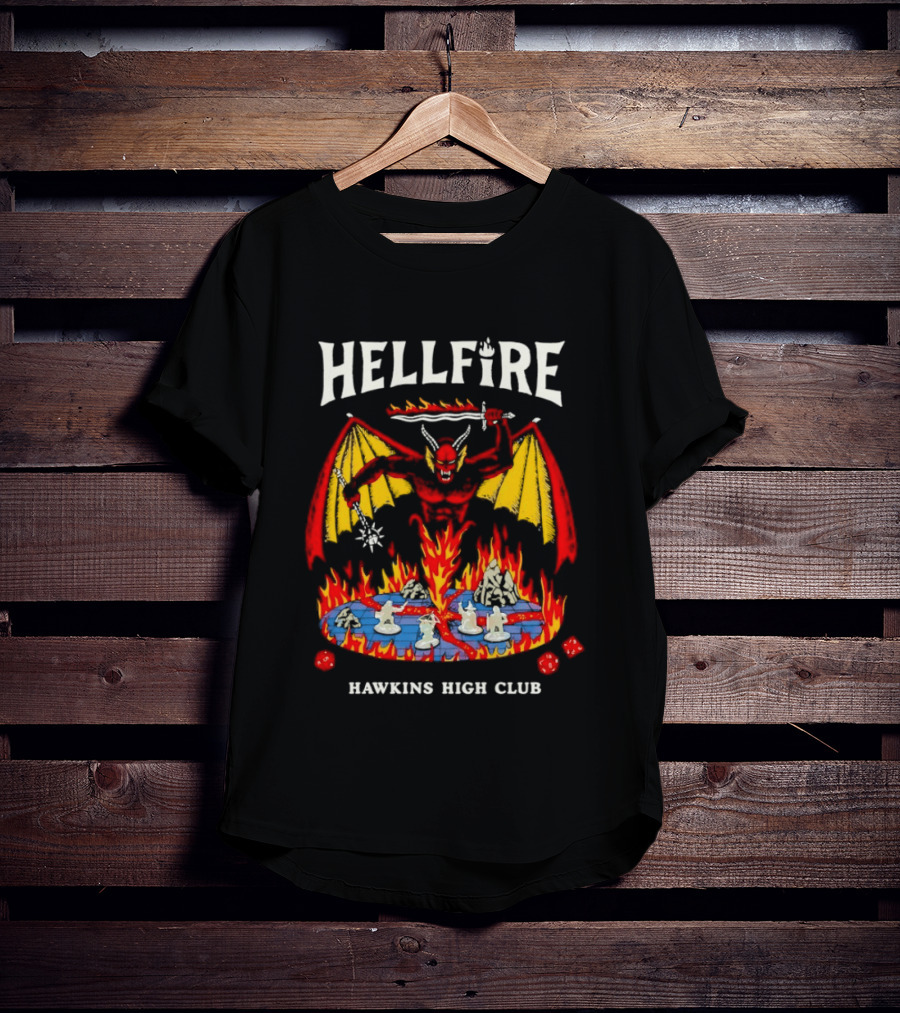 Hellfire Hawkins High Club Demon With Flames And Dice T-Shirt