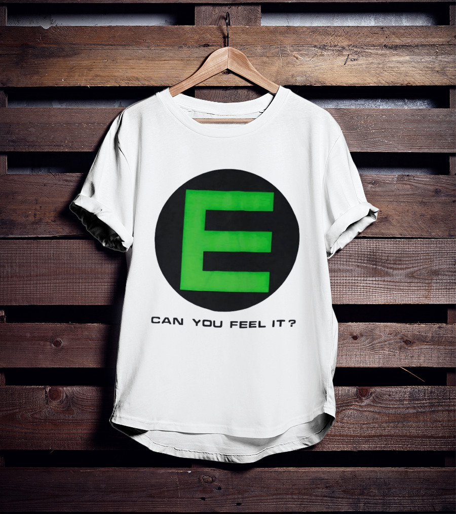 E Can You Feel It Green Block Letter T-Shirt