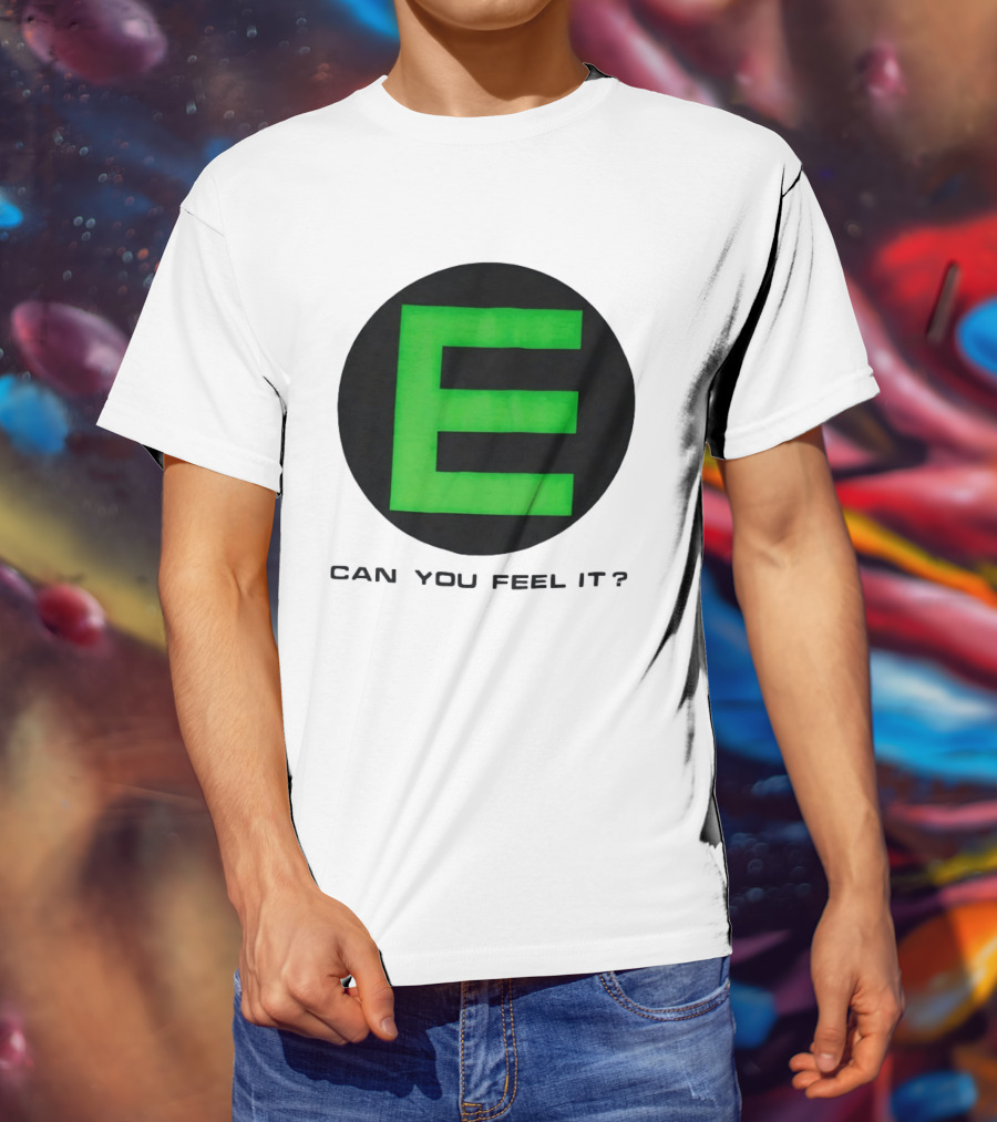 E Can You Feel It Green Block Letter T-Shirt