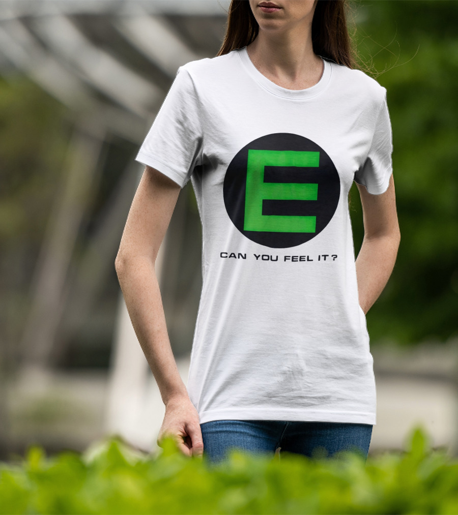 E Can You Feel It Green Block Letter T-Shirt