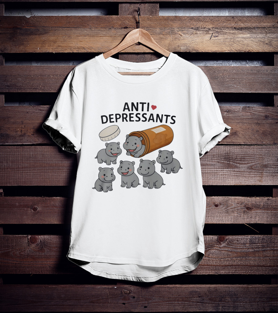 Hippos Anti Depressants Cute Cartoon Prescription Bottle T-Shirt