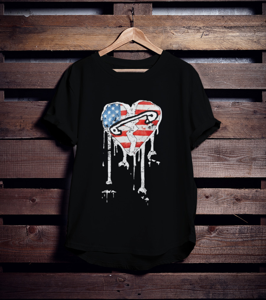5 Seconds Of Summer Pinned Heart American Flag Band Fan T-Shirt