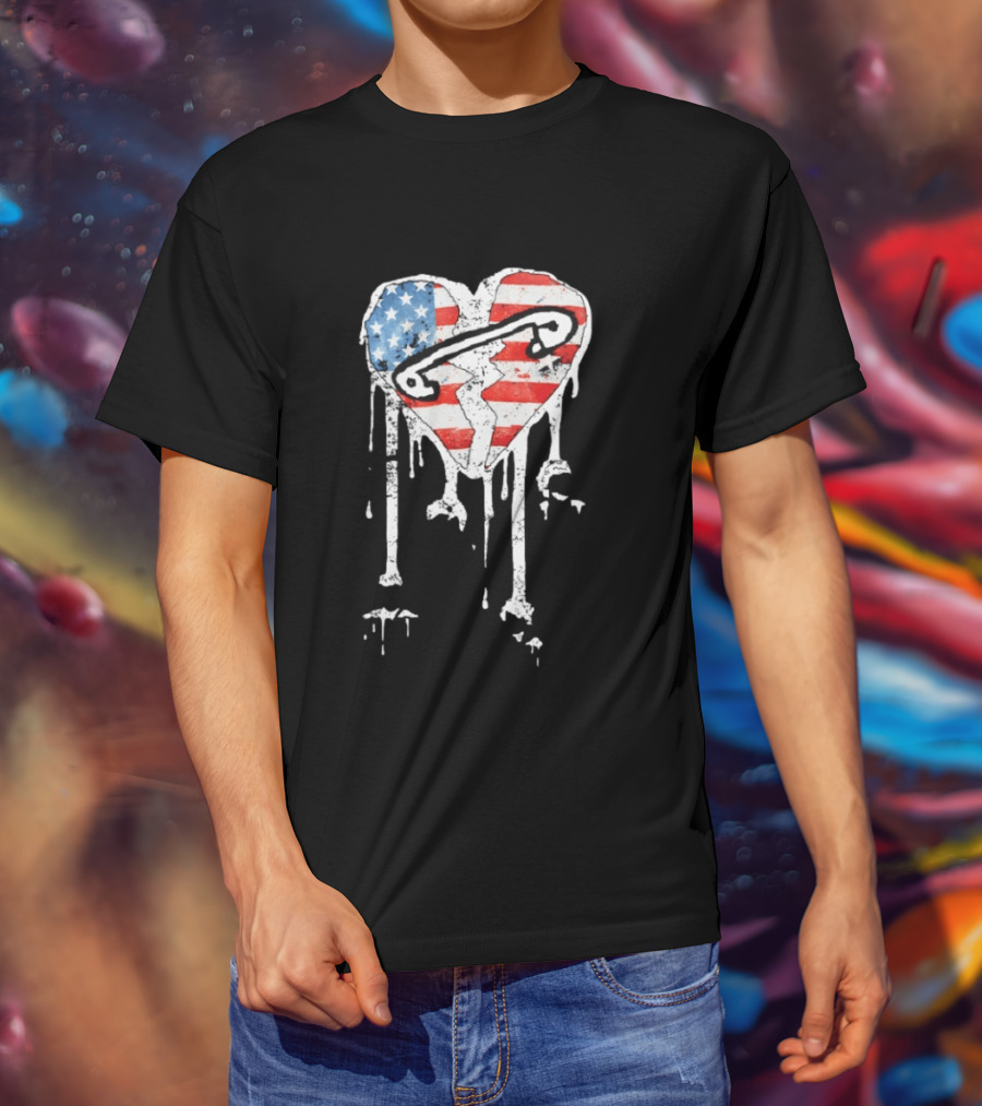 5 Seconds Of Summer Pinned Heart American Flag Band Fan T-Shirt