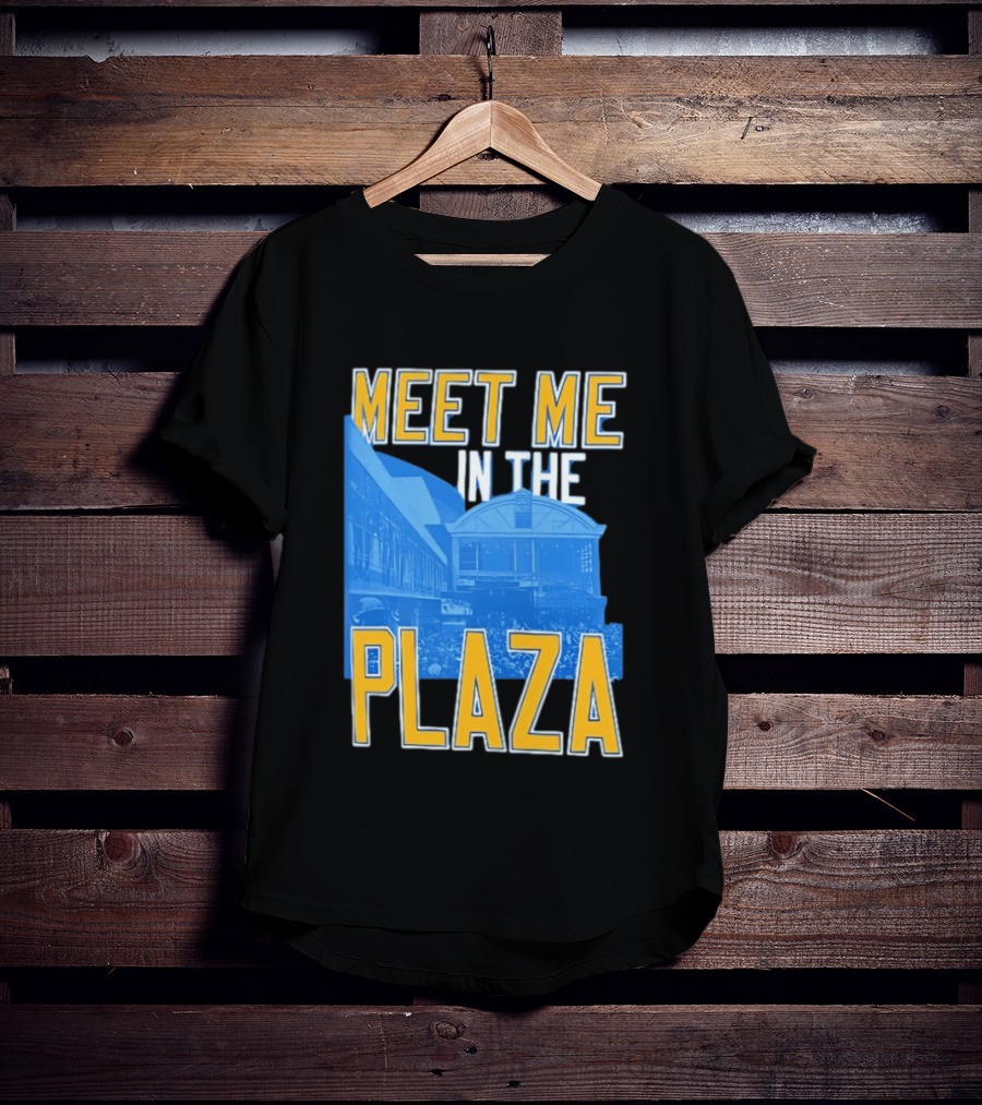 Meet Me In The Plaza Urban Architecture Blue And Yellow T-Shirt