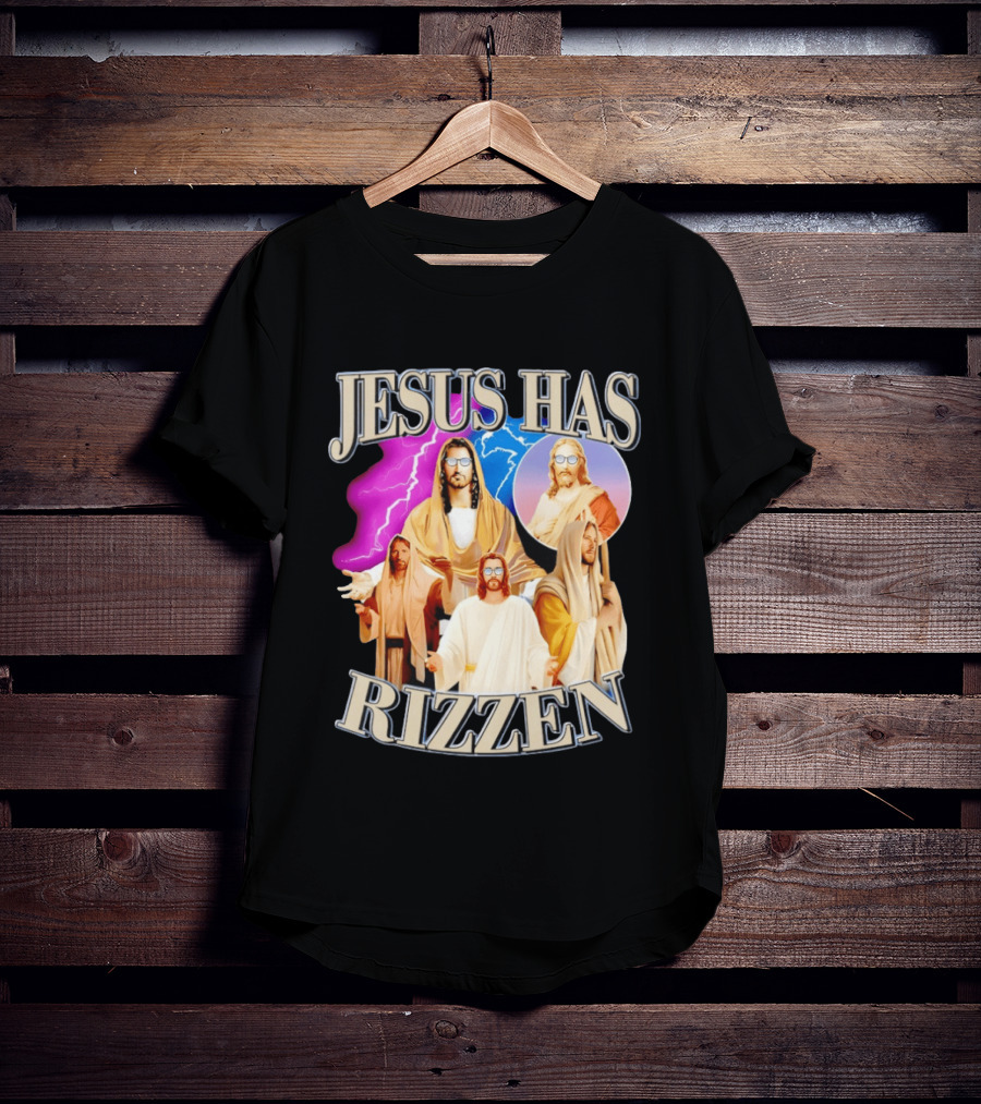 Jesus Has Rizz'en Meme Humor Lightning Vibes Sunglasses T-Shirt