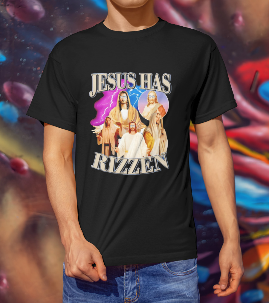 Jesus Has Rizz'en Meme Humor Lightning Vibes Sunglasses T-Shirt