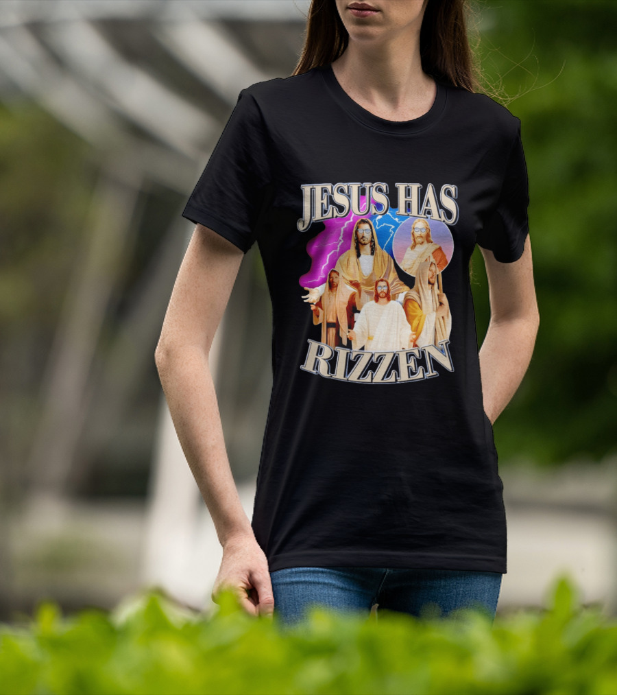 Jesus Has Rizz'en Meme Humor Lightning Vibes Sunglasses T-Shirt