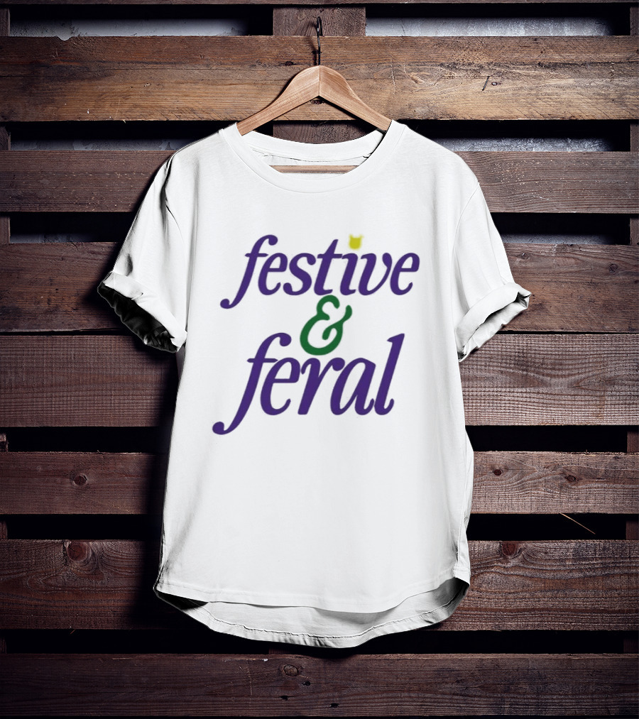 Festive And Feral Cat Lover Holiday Humor T-Shirt
