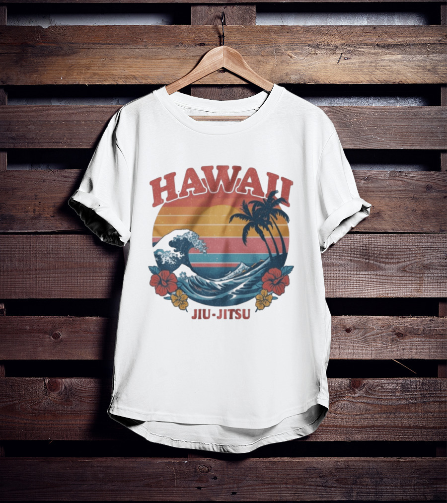 Hawaii Jiu Jitsu Vintage Surf And Palm Trees T-Shirt