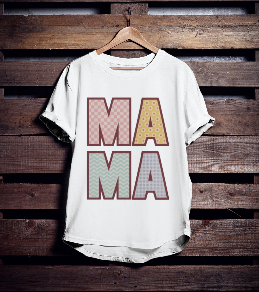 Mama Checkered Floral Wavy Patterns Mother's Day T-Shirt