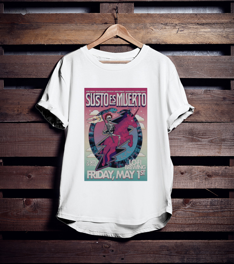 Susto Es Muerto Lofi Brewing May 1st Skeleton Riding Pegasus T-Shirt