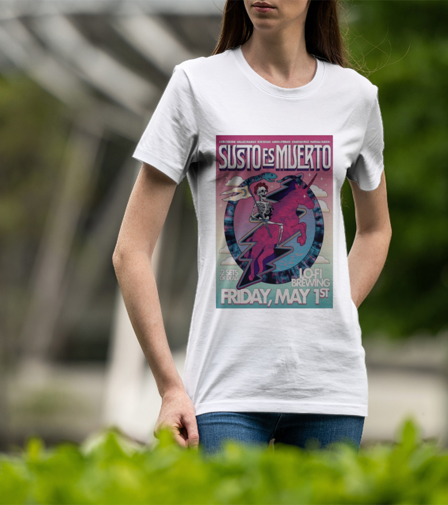 Susto Es Muerto Lofi Brewing May 1st Skeleton Riding Pegasus T-Shirt
