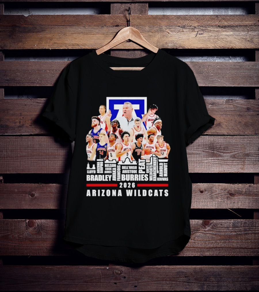 Arizona Wildcats Men's Basketball Coach And Players Final Four 2026 City Skyline Bradley Druries T-Shirt