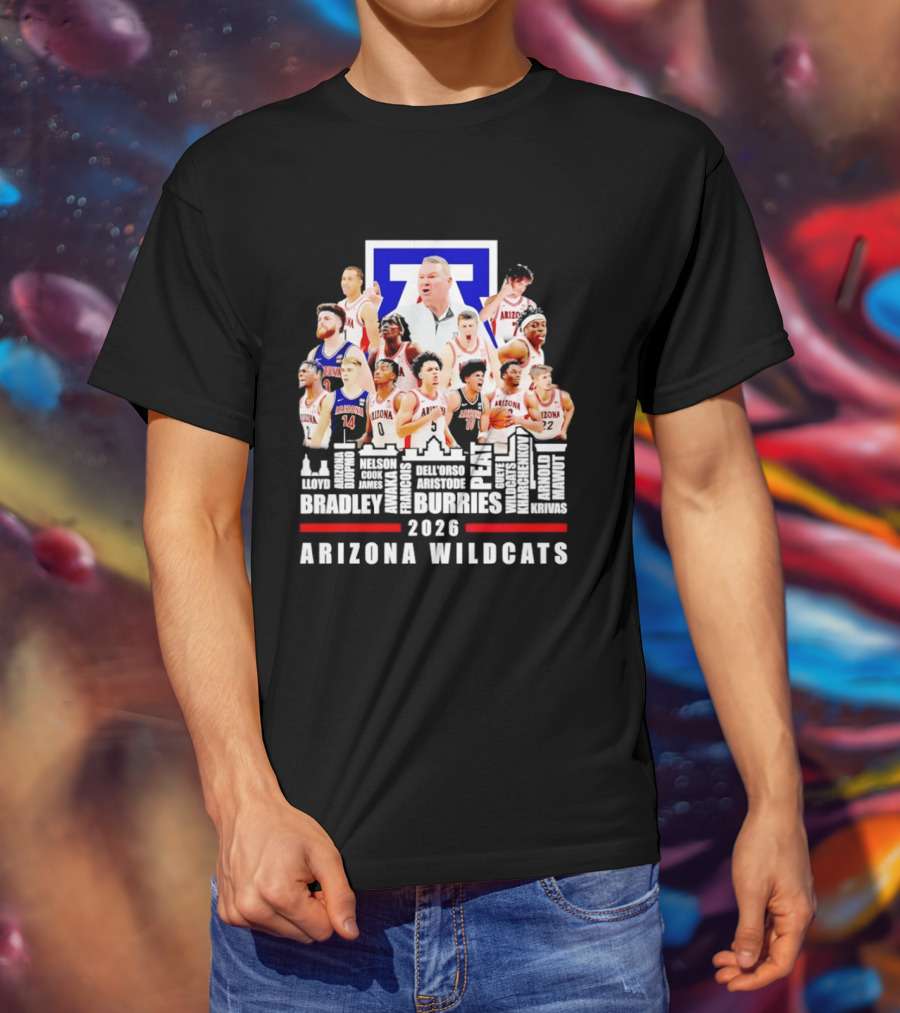 Arizona Wildcats Men's Basketball Coach And Players Final Four 2026 City Skyline Bradley Druries T-Shirt