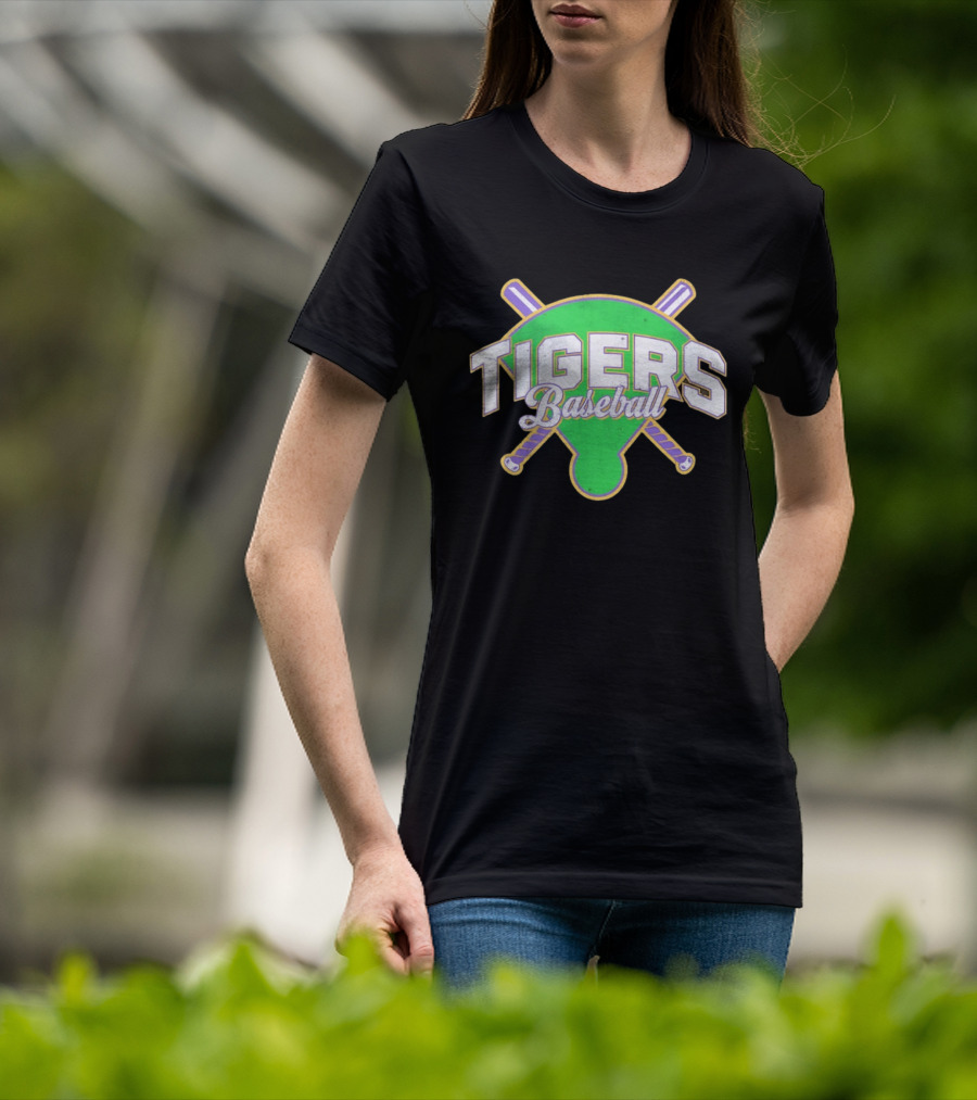Tigers Baseball LSU Field Crossed Bats T-Shirt
