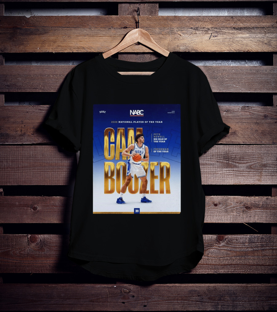 Duke Basketball Cameron Boozer 2026 National Player Pete Newell Big Man Freshman Of The Year T-Shirt