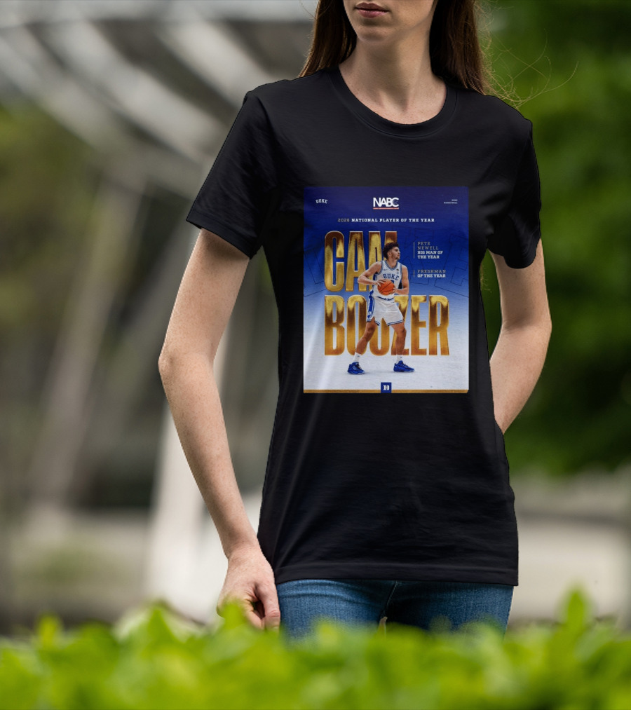 Duke Basketball Cameron Boozer 2026 National Player Pete Newell Big Man Freshman Of The Year T-Shirt