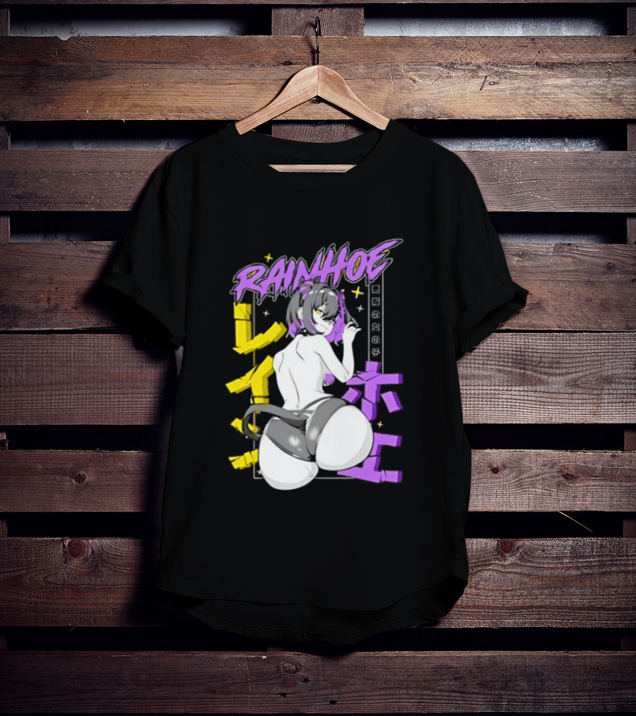 Rainhoe Demon Girl Anime Aesthetic With Japanese Text And Stars T-Shirt
