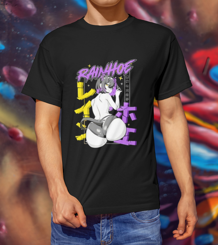 Rainhoe Demon Girl Anime Aesthetic With Japanese Text And Stars T-Shirt