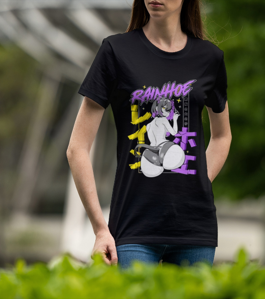 Rainhoe Demon Girl Anime Aesthetic With Japanese Text And Stars T-Shirt
