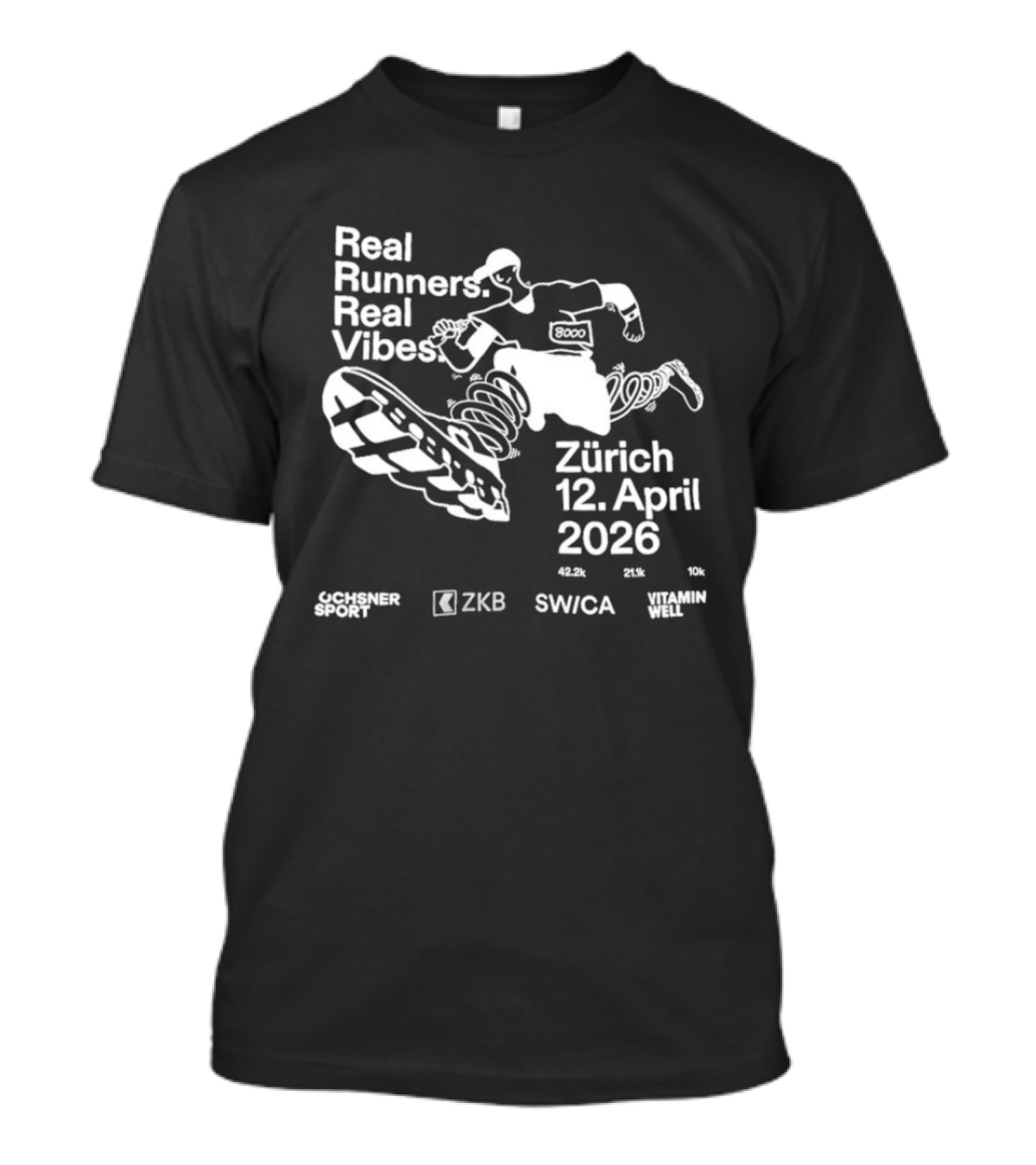 Real Runners Real Vibes Zürich 2026 12 April ZKB SWICA ASICS Stadium Schweiz T-Shirt