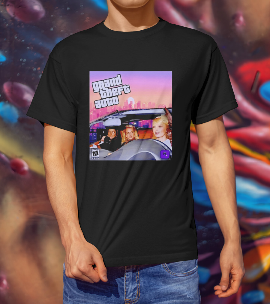 Grand Theft Auto Cover Paris And Britney Driving T-Shirt
