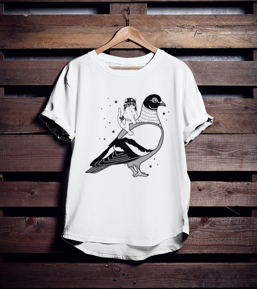 Gary Riding Pigeon With Stars And Cute Animal Rider T-Shirt
