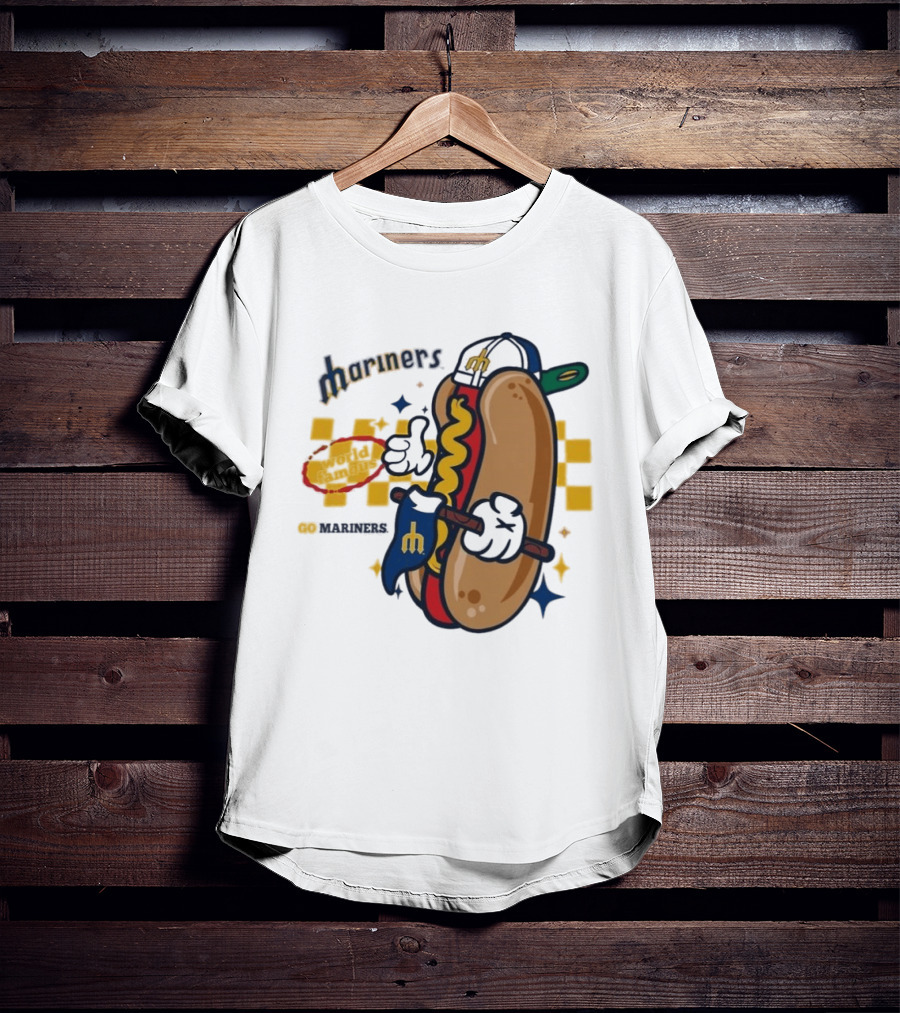 Mariners World Famous Hot Dog Mascot With Baseball T-Shirt