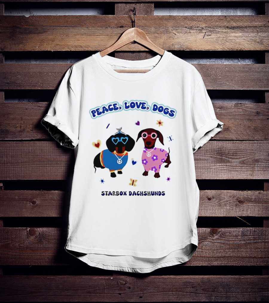 Peace Love Dogs Starbox Dachshunds Heart Glasses Flower Outfits T-Shirt