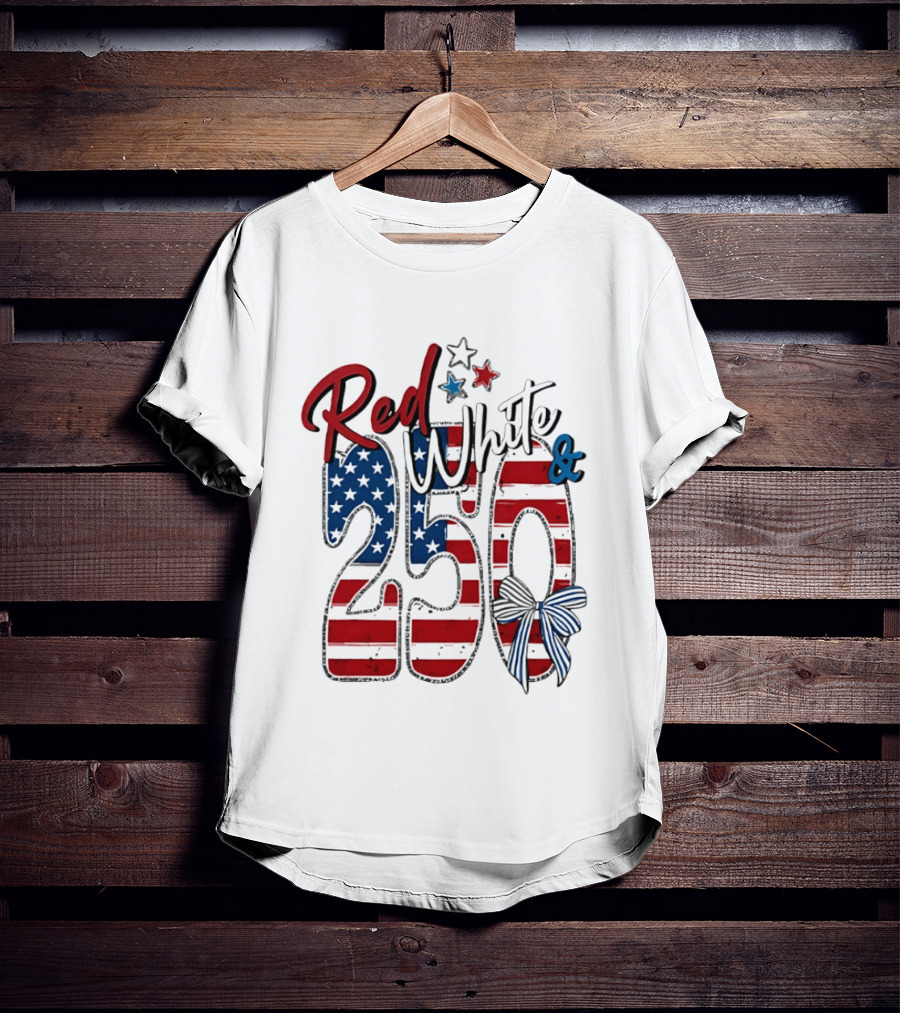 Red White And Blue 250 USA Stars And Stripes Bow T-Shirt