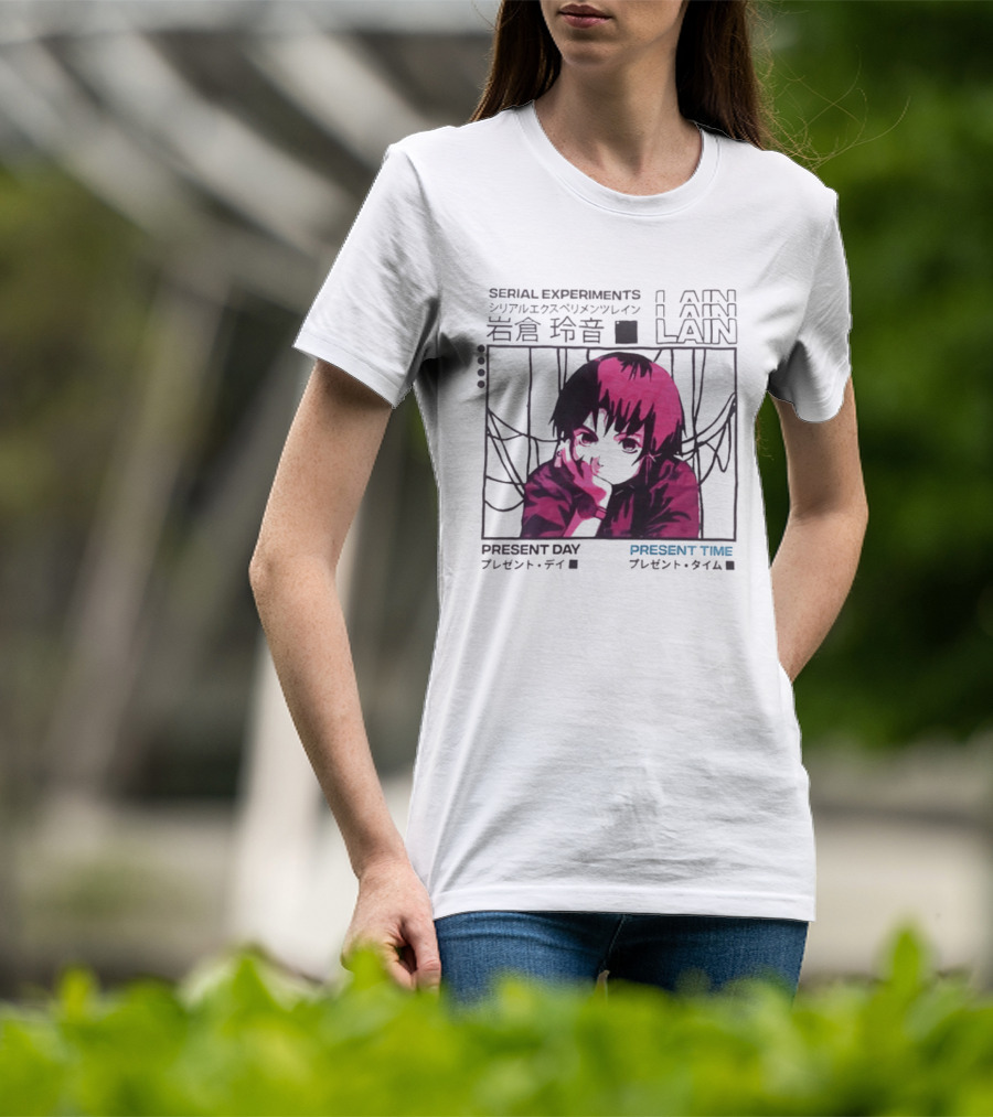 Serial Experiments Lain Present Day Present Time Japanese Text Retro Aesthetic T-Shirt