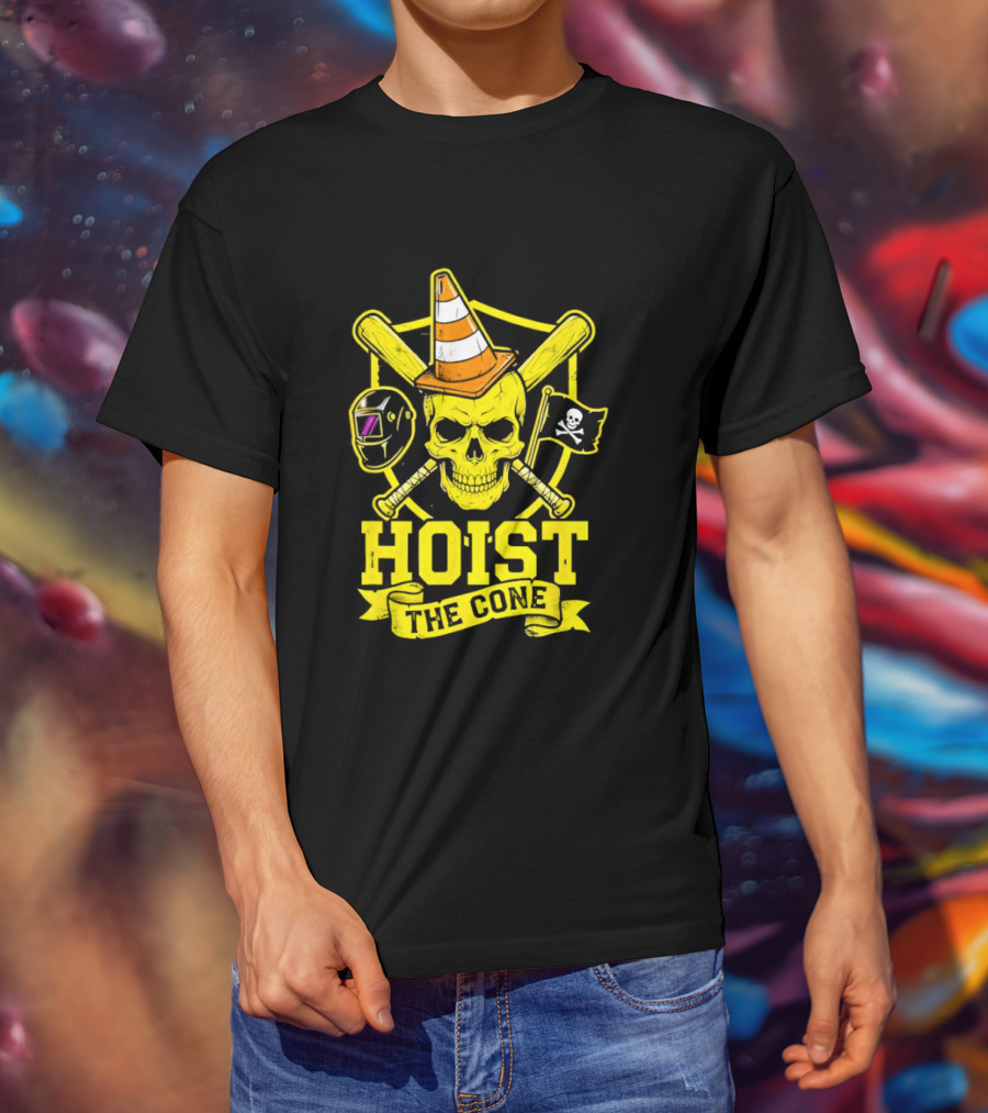 Hoist The Cone Pirate Skull Traffic Cone Baseball Crossbones T-Shirt