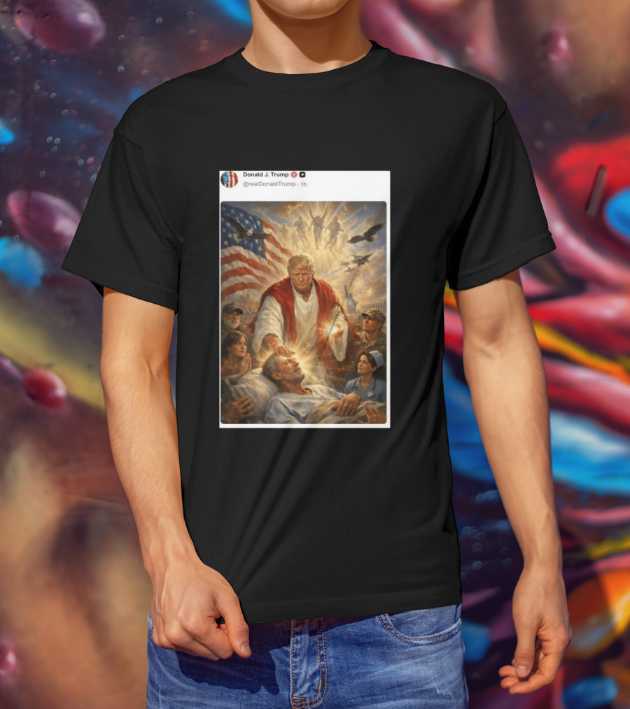 Pope Leo XIV President Trump Jesus Christ 2026 American Flag Healing T-Shirt