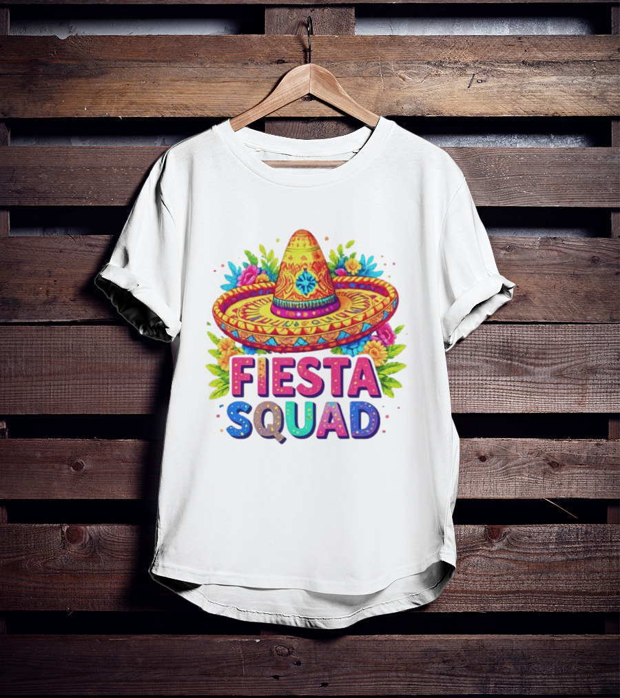 Fiesta Squad Colorful Sombrero And Flowers Cinco De Mayo Celebration T-Shirt
