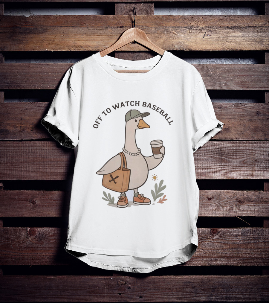 Goose With Coffee And Bag Off To Baseball T-Shirt