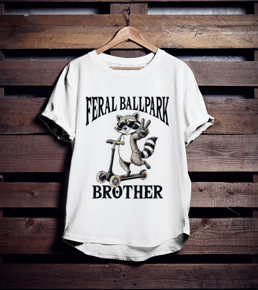 Feral Ballpark Brother Raccoon On Scooter With Peace Sign T-Shirt