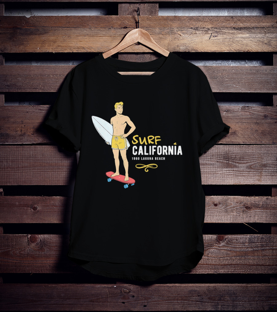 Surf California Laguna Beach Surfer Skateboard Vintage Vibes T-Shirt