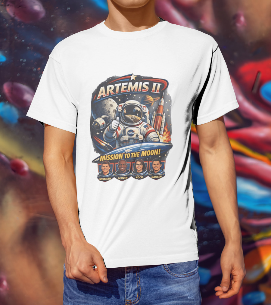 Artemis II NASA Astronauts Wiseman Glover Koch Hansen Lunar Mission T-Shirt
