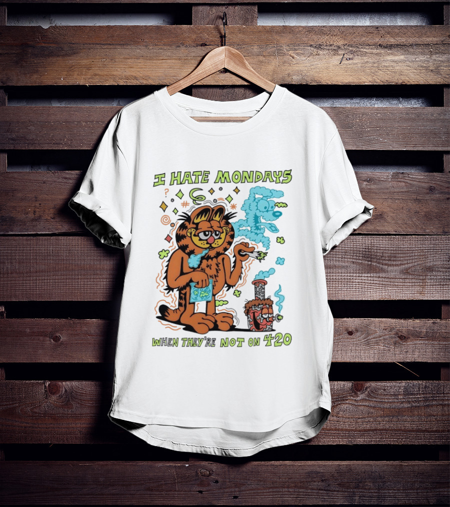 I Hate Mondays Orange Cat When They're Not On 420 Smoking Cartoon T-Shirt