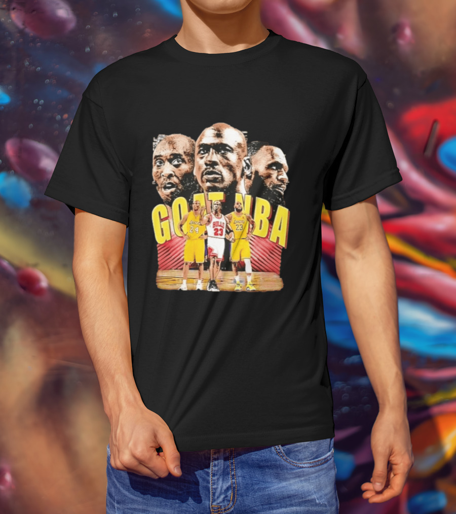GOAT NBA Kobe Bryant Michael Jordan LeBron James Lakers Bulls Collage T-Shirt