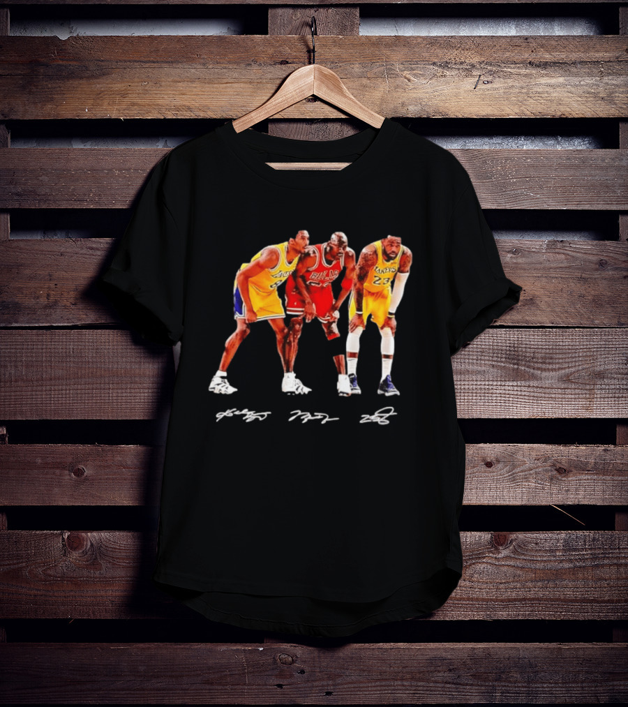 Kobe Bryant Michael Jordan LeBron James Lakers Bulls Signatures Legend Basketball T-Shirt