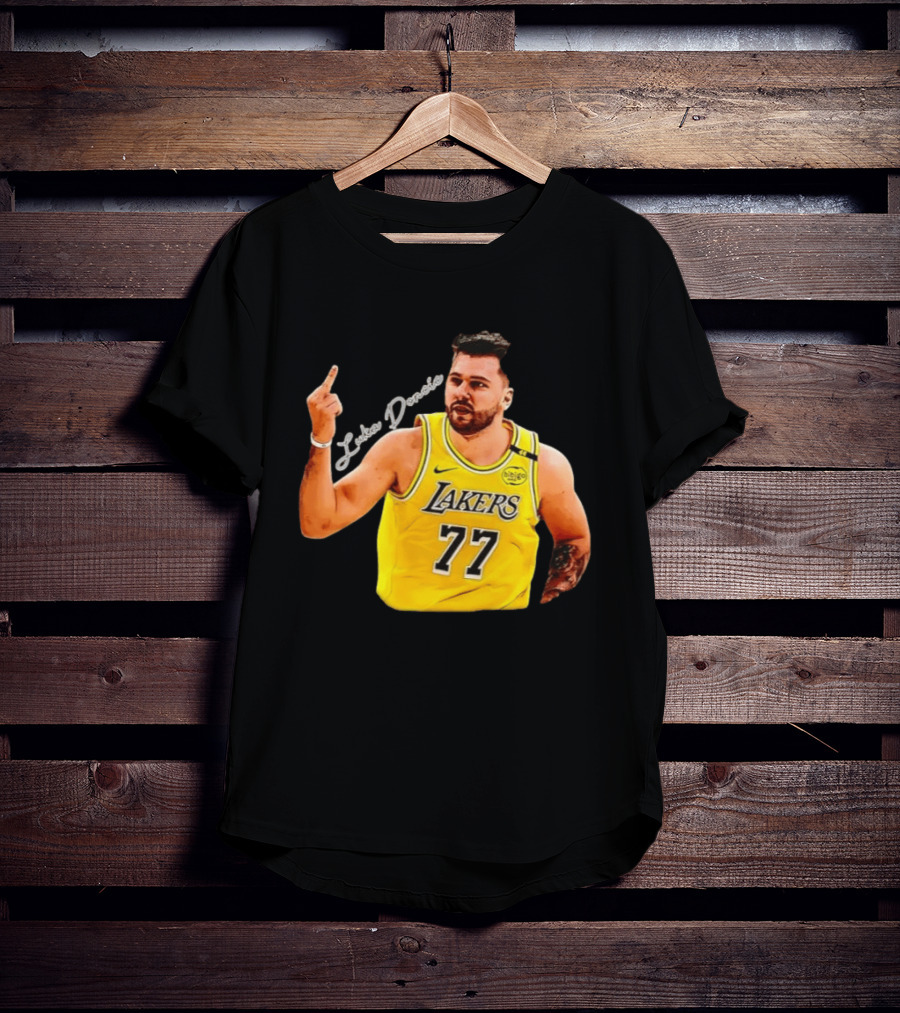 Luka Doncic Lakers 77 Middle Finger Gesture Nike Basketball Jersey T-Shirt