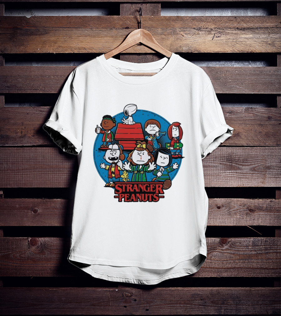 Stranger Peanuts Cartoon Characters Crossover Red Doghouse Blue Circle T-Shirt