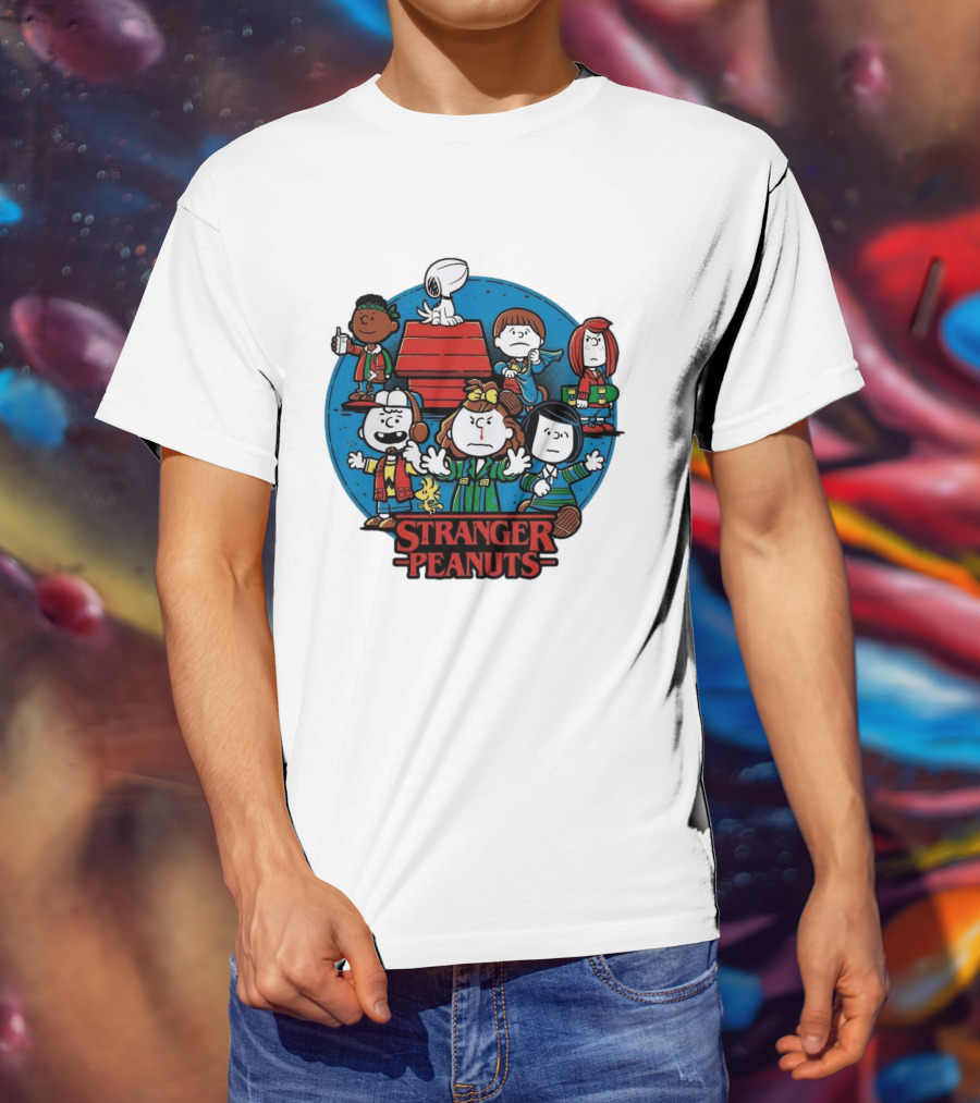 Stranger Peanuts Cartoon Characters Crossover Red Doghouse Blue Circle T-Shirt