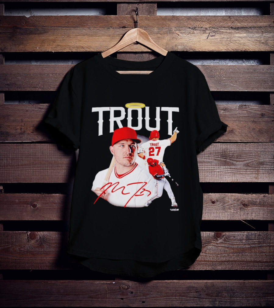 Mike Trout Los Angeles Angels 27 Halo Collage T-Shirt