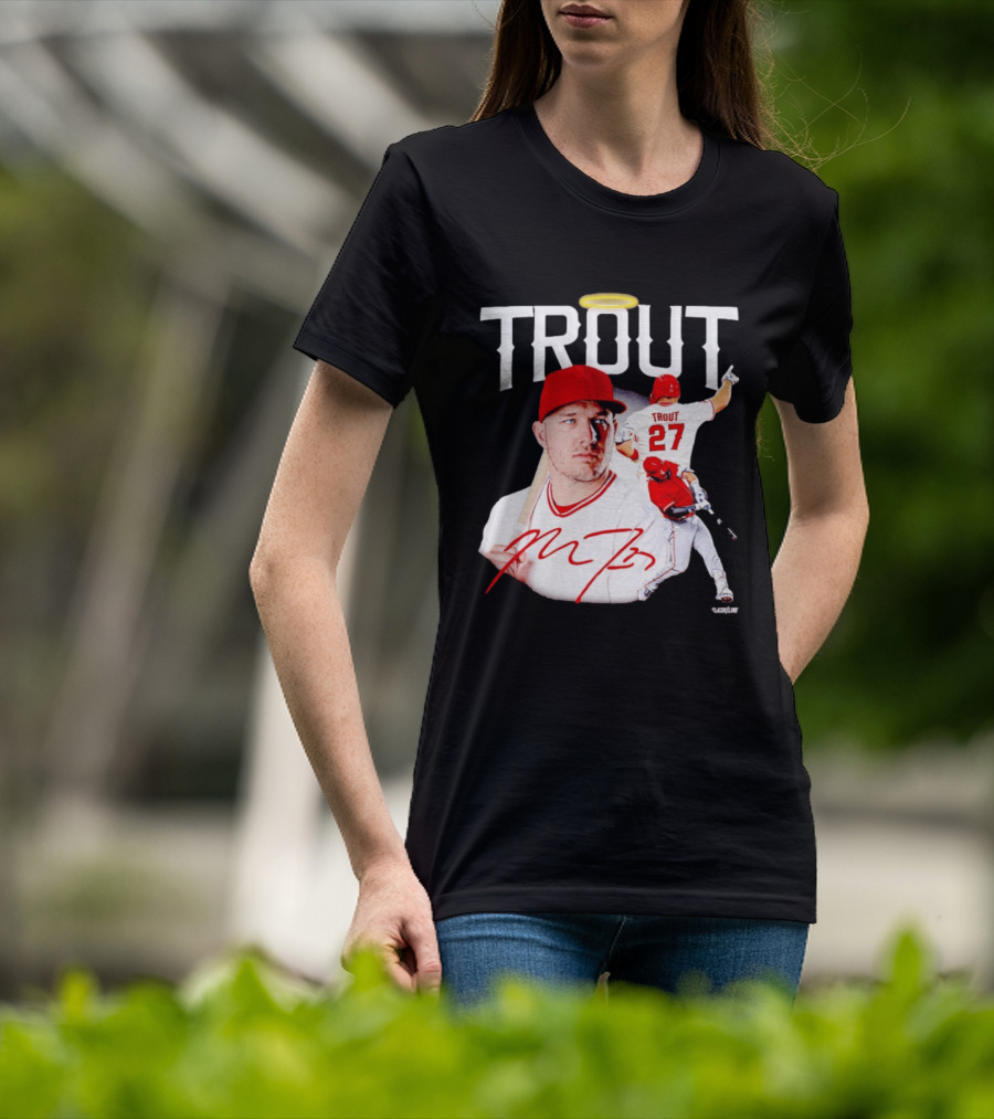 Mike Trout Los Angeles Angels 27 Halo Collage T-Shirt