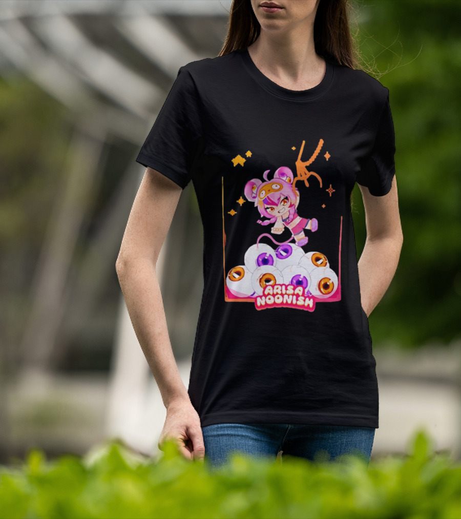 Playful Arisa Noonish With Seven Eyes Anime Character And Stars T-Shirt