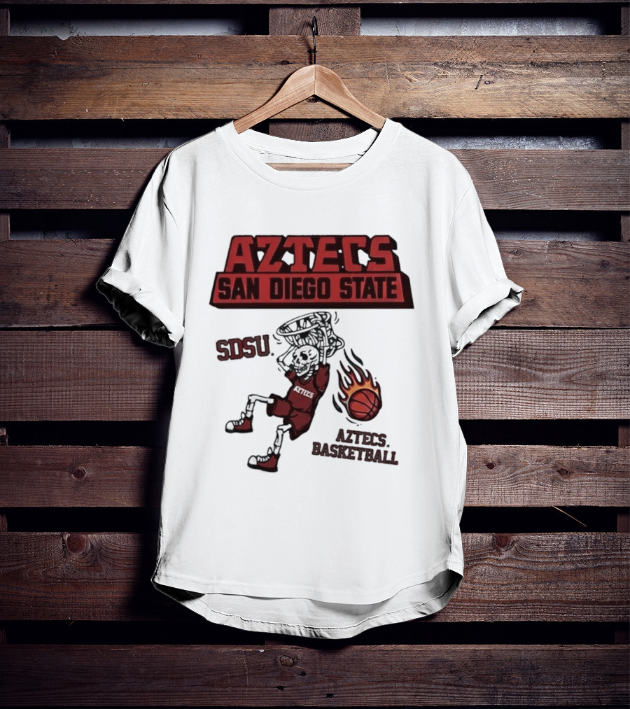 Aztecs San Diego State SDSU Skeleton Dunking Flaming Basketball T-Shirt